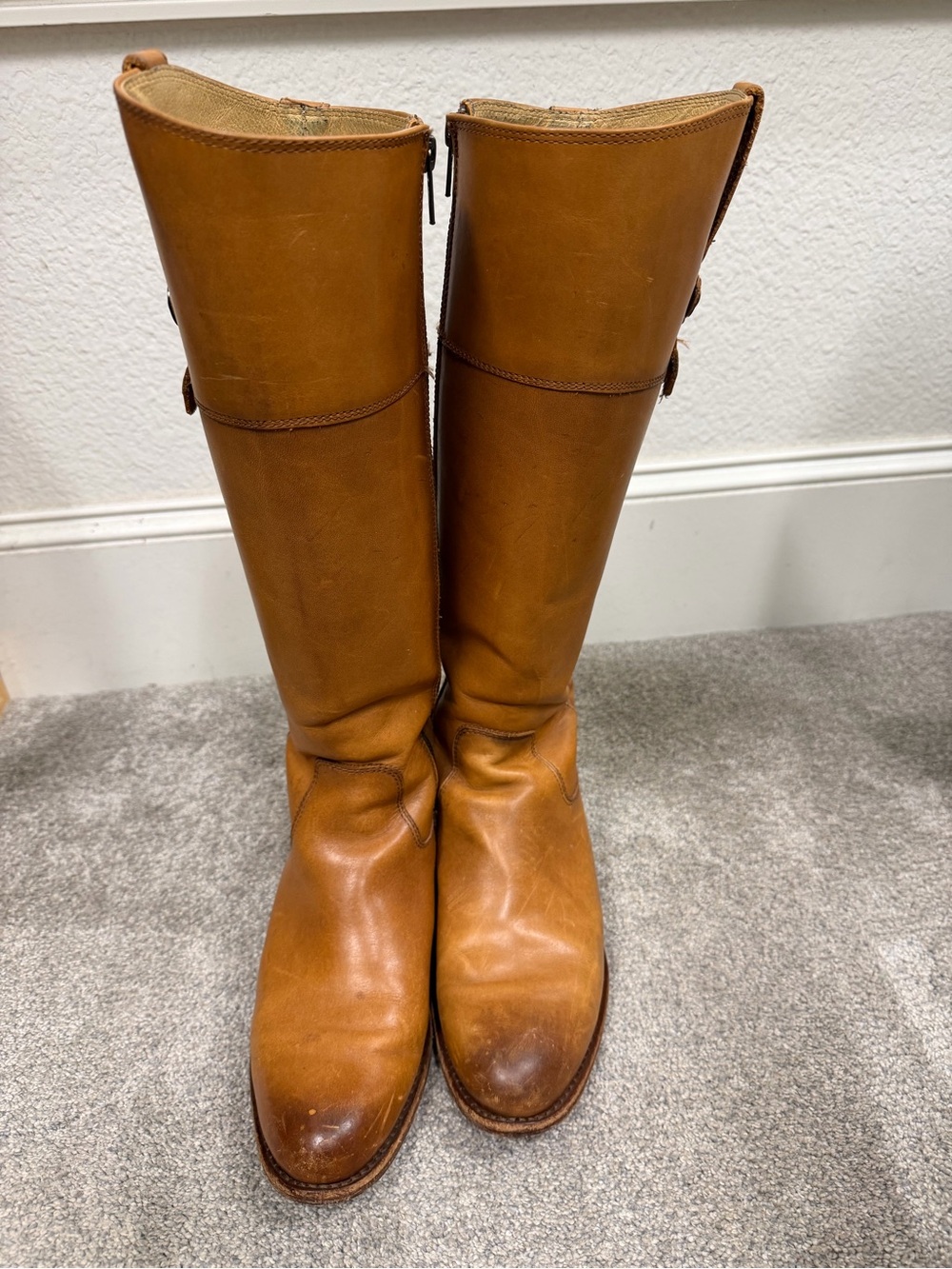 Frye Tall Knee High Leather Boots in Tan Brown